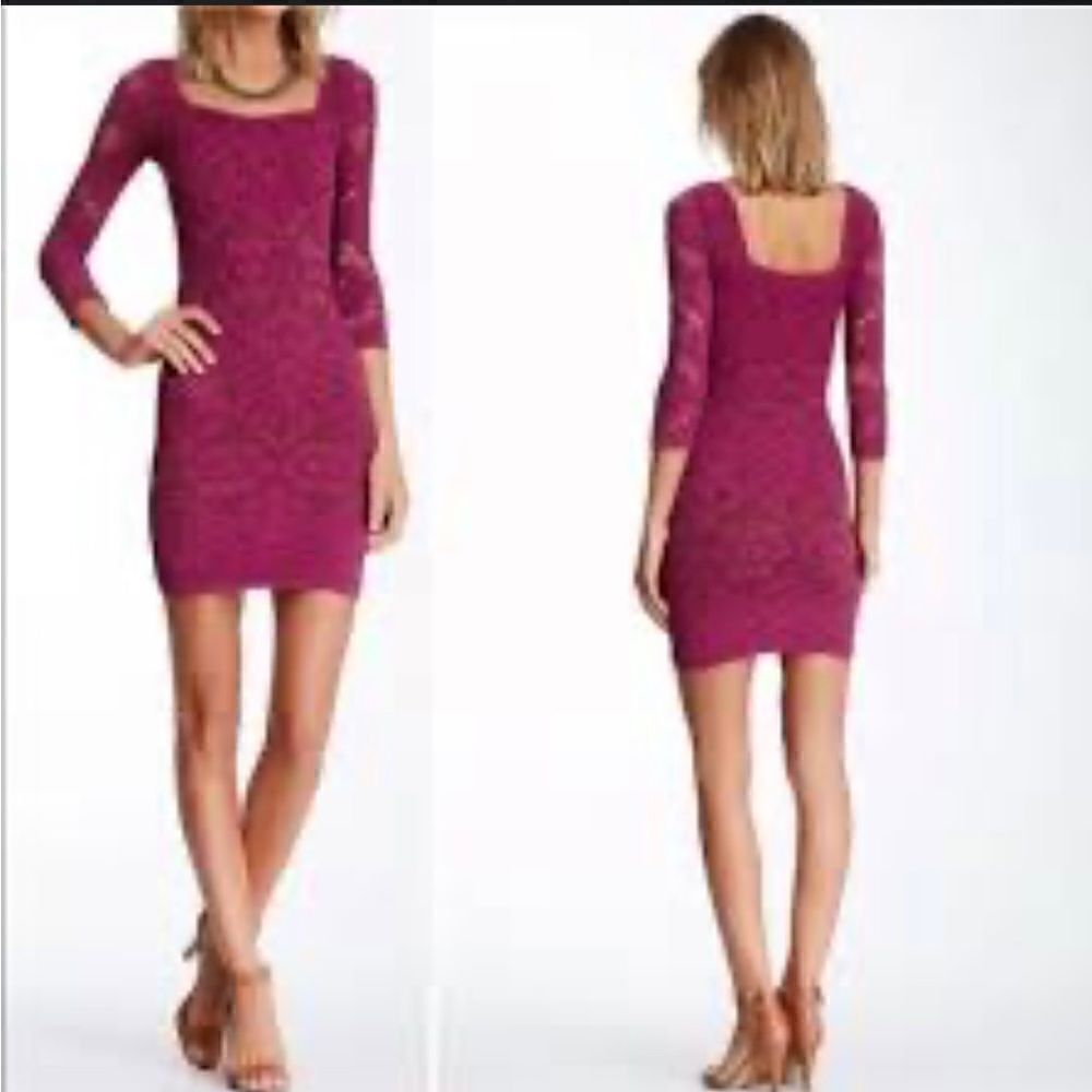 Intimately Free People Purple Crochet Bodycon long sleeve dress EUC size s/XS